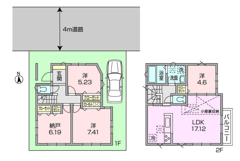 間取図　3SLDK+屋根裏収納　全居室に収納スペースありますが、屋根裏もあるので、普段使用しない季節モノなどをしまえるので、生活スペースが広々有効に使用できてスッキリ！！